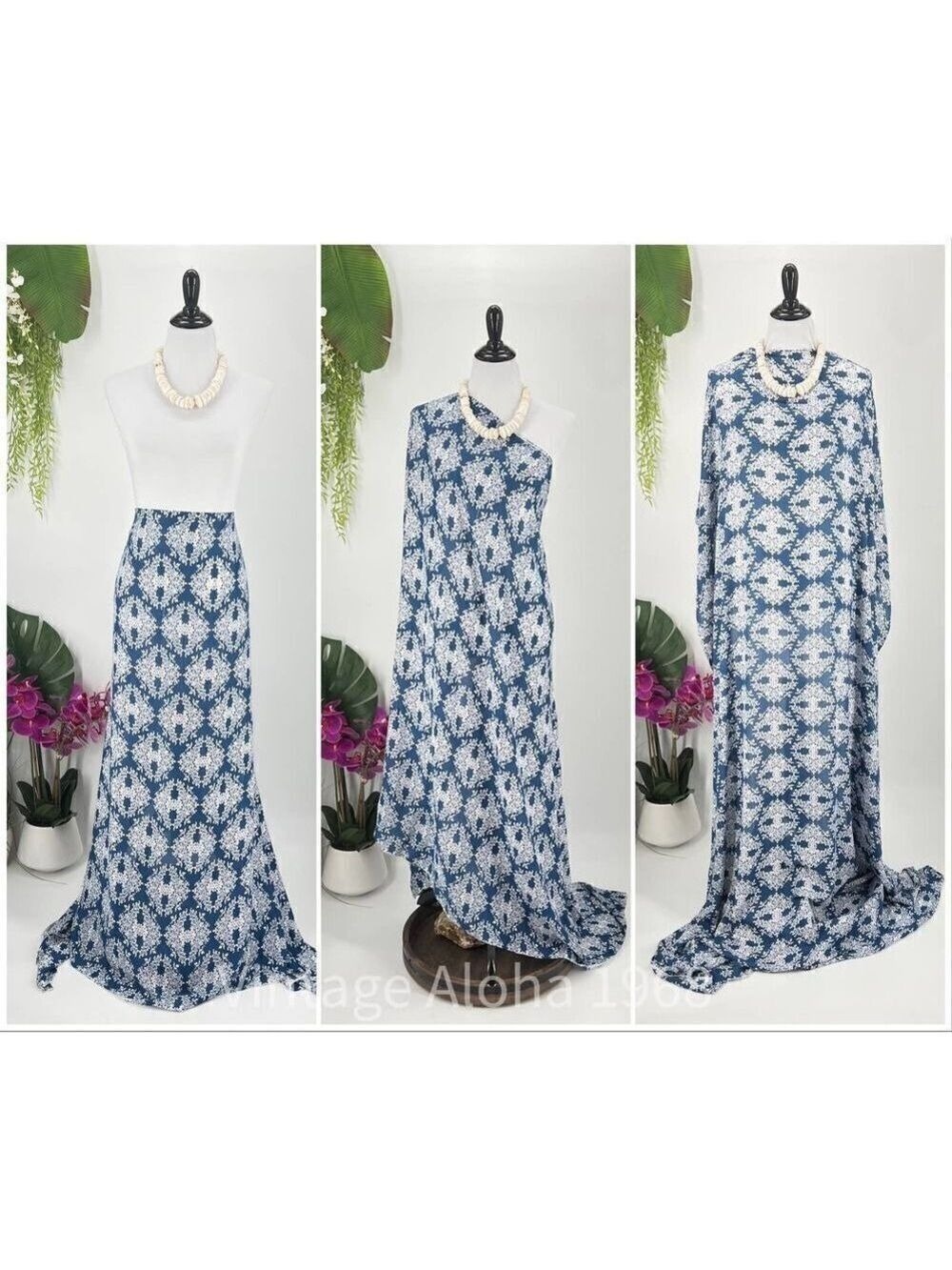 Blue/White Hawaiian Quilt Design MAXI SARONG Kīkepa Pareo Beach Wrap Skirt